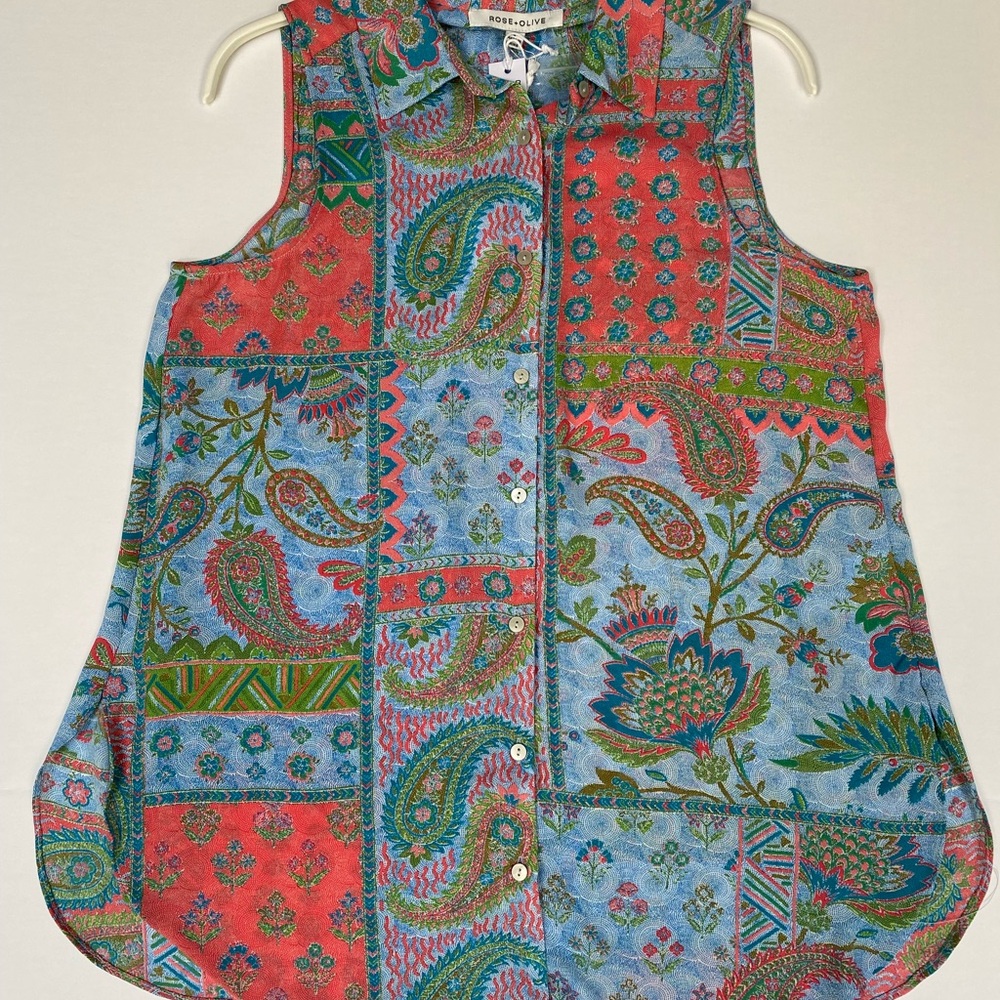 New! Rose & Olive Multicolor Paisley Blouse